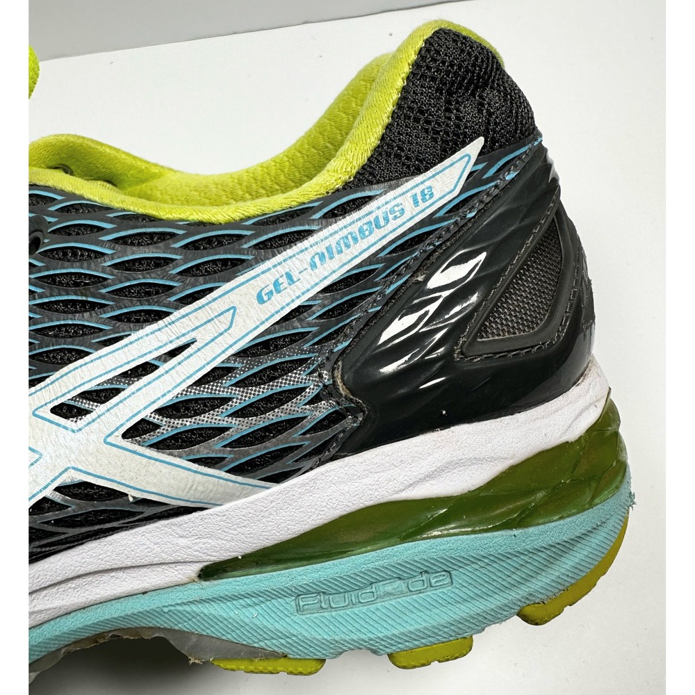 Asics Gel-Nimbus 18 Womens Running Shoes Gray Neon Green/Yellow Blue T650N Sz 9 - Picture 16 of 16